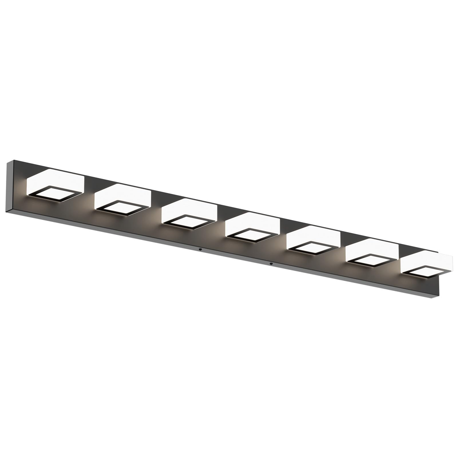 Ralbay 46 Led Vanity Lights, 7 Lights, Matte Black Metal, Natural White Light 4500K, Modern Bathroom Fixture