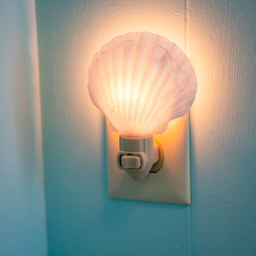 Nautical Crush Trading Seashell Night Light - White Clam Shell Plug-in - Manual - Bathroom Decor