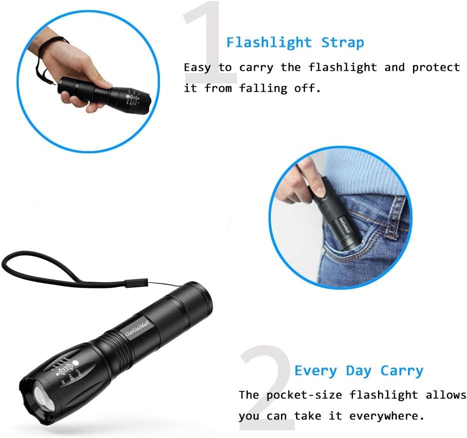Gaigaimall Military Grade High Lumen Flashlight Tactical Led Torch Flash Light Zoomable With 5 Light Modes