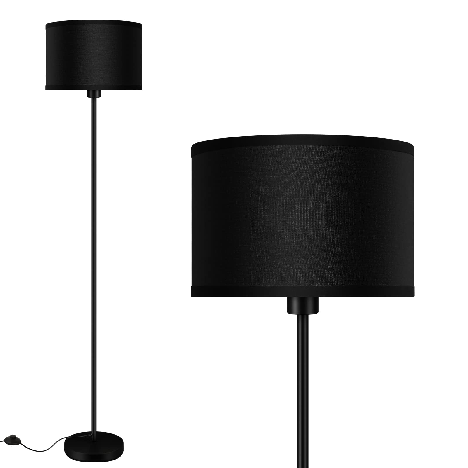 AUQUEE Floor Lamps for Living Room, Modern Standing Lamp, Black Lamp Shades, Foot Switch, Simple Pole Lamps Corner Lamp for Bedr