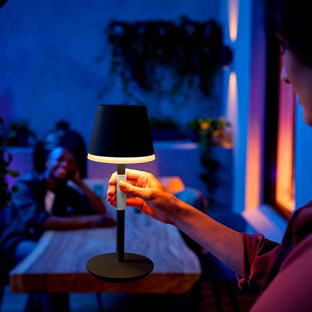 Philips Hue Go Smart Portable Table Lamp, Black - White And Color Ambiance Led Color-Changing Light - 1 Pack - Indoor And Outdoor Use - Control With Hue App Or Voice Assistant