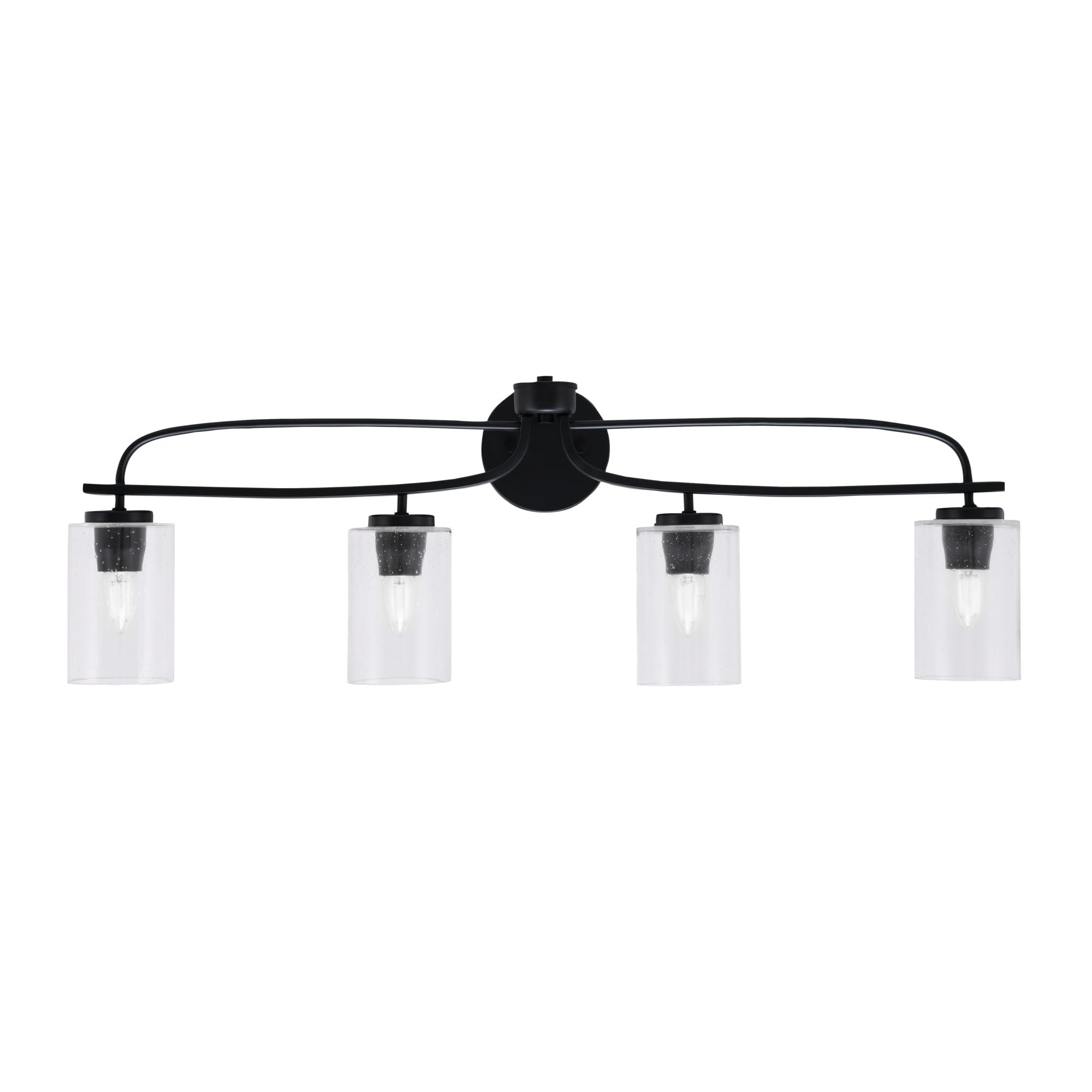 Cavella 4 Light Bath Bar Shown In Matte Black Finish With 4" Clear Bubble Glass
