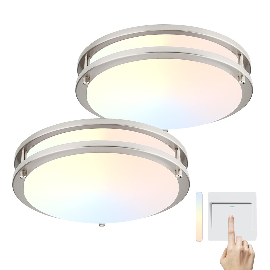 Dakason 2Pack Led Flush Mount Ceiling Light Fixture 10” 15W, On/Off Switch To Select 3000K/4000K/5000K, Dimmable Ceiling Lamp For Kitchen, Hallway, Stairwell, Bathroom