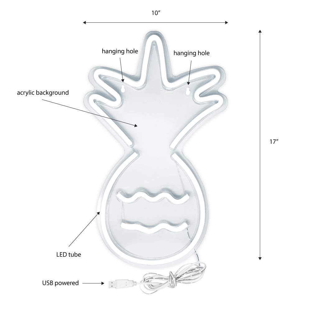 Isaac Jacobs Led Neon Pineapple Wall Sign - 17&quot;X10&quot; - Yellow & Green - Usb Powered Decor