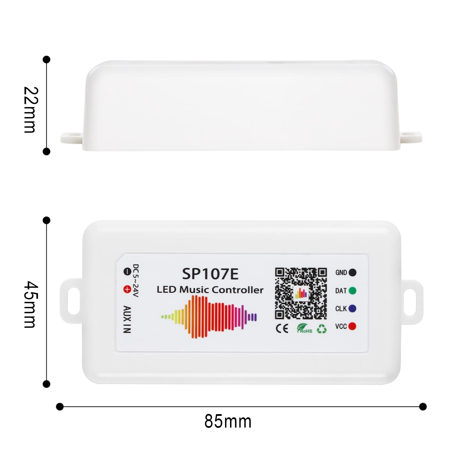 RGBZONE Bluetooth LED Controller, SP107E for WS2812b/WS2811 Strips, Music Sync, DC 5-24V, RGB