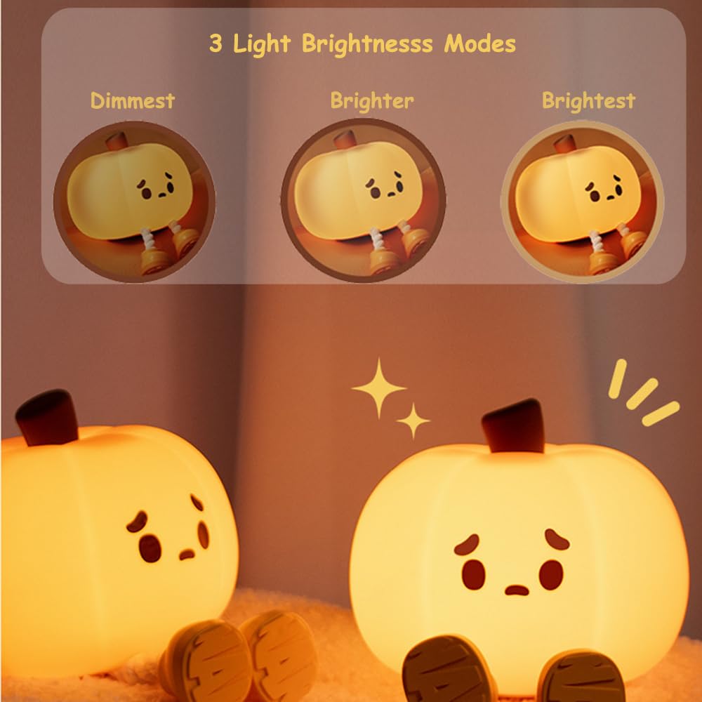 ipalmay Pumpkin Night Light - 30min Auto-Off Kids Toddler Nursery Bedside Nightlight, 3 Light Brightness Night Lamp for Bedroom