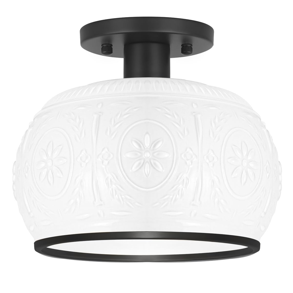 Oiyio Matte Black Semi Flush Mount Ceiling Light With Milk Glass Shade  Hallway Lighting Fixtures  Vintage Ceiling Light For Kitchen  Bedroom  Closet  Entryway  Porch