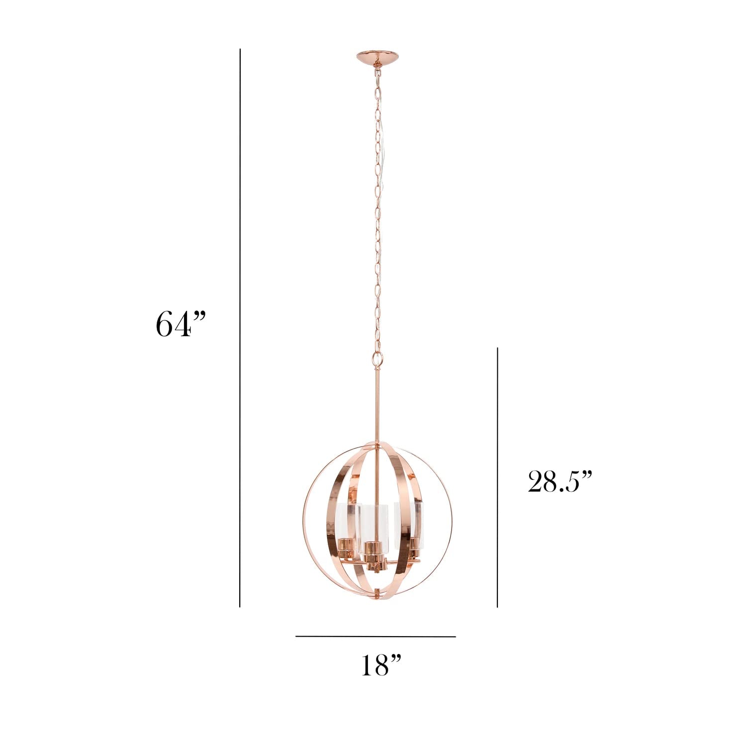 Elegant Designs 3-Light Pendant Light, Metal & Glass, 18inx18inx28.5in, Rose Gold, Model PT1021-RGD