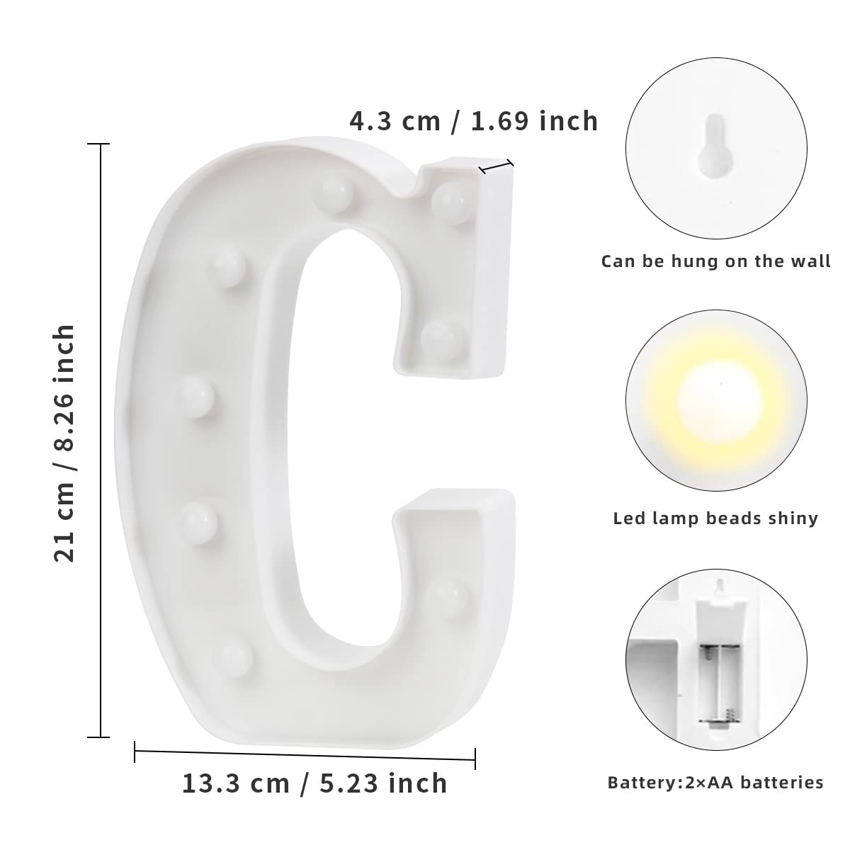 Laerjin Letter Lights-C, Light Up Letters, Marquee Letters With Lights, Decorative Led Light Up Number