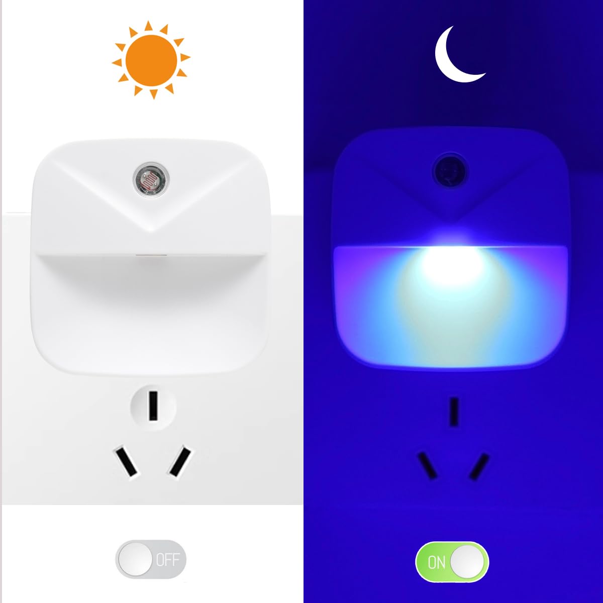 KINUR LED Night Light 6 Pack with Dusk to Dawn Sensor, Soft Glow, Blue, Model GB004