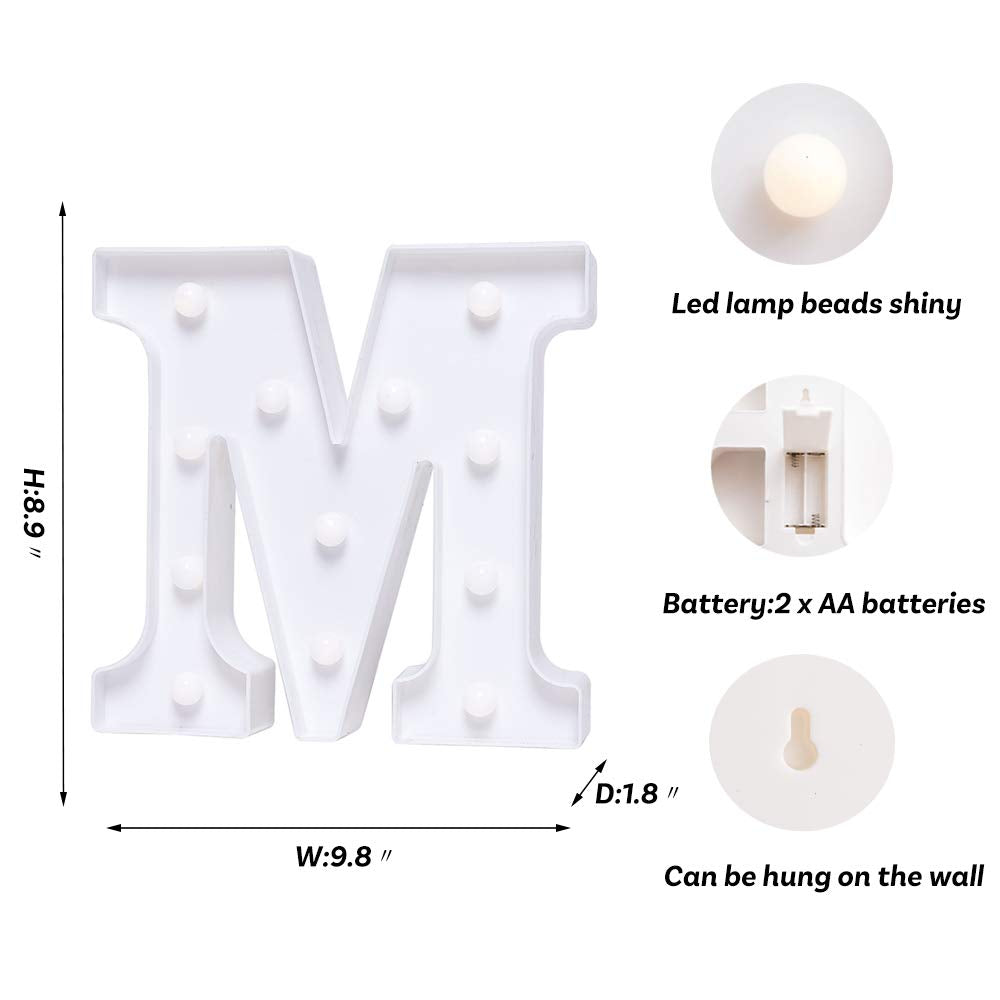 Foaky Led Letter Lights Sign Marquee Light Up Letters Sign For Night Light Wedding/Birthday Party Battery Powered Christmas Lamp Home Bar Decoration(M Sign)