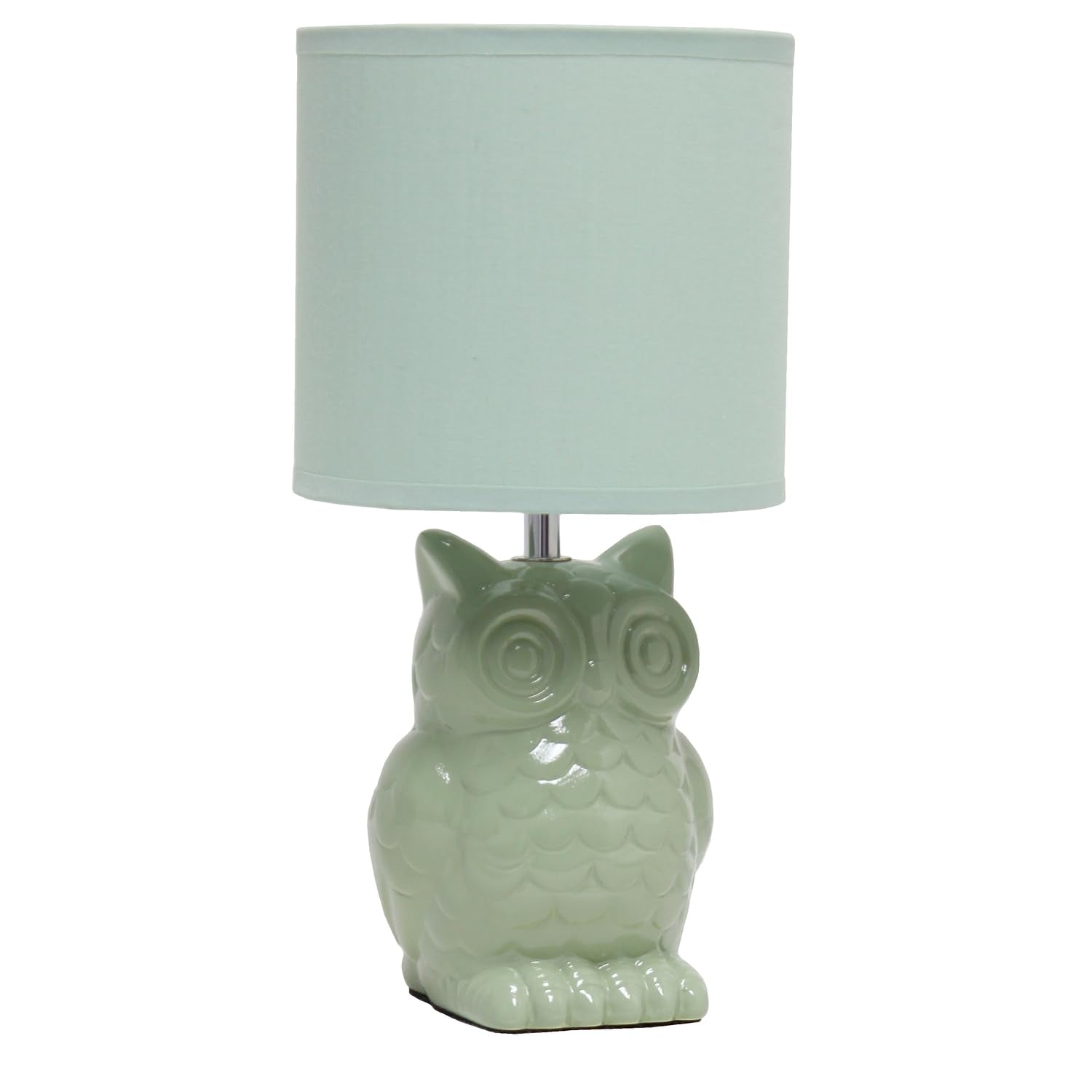 Simple Designs Lt1136-Sge 12.8&quot; Tall Contemporary Ceramic Owl Bedside Table Desk Lamp W Matching Fabric Shade For Decor, Bedroom, Nightstand, Living Room, Entryway, Kids' Room, Nursery, Sage Green