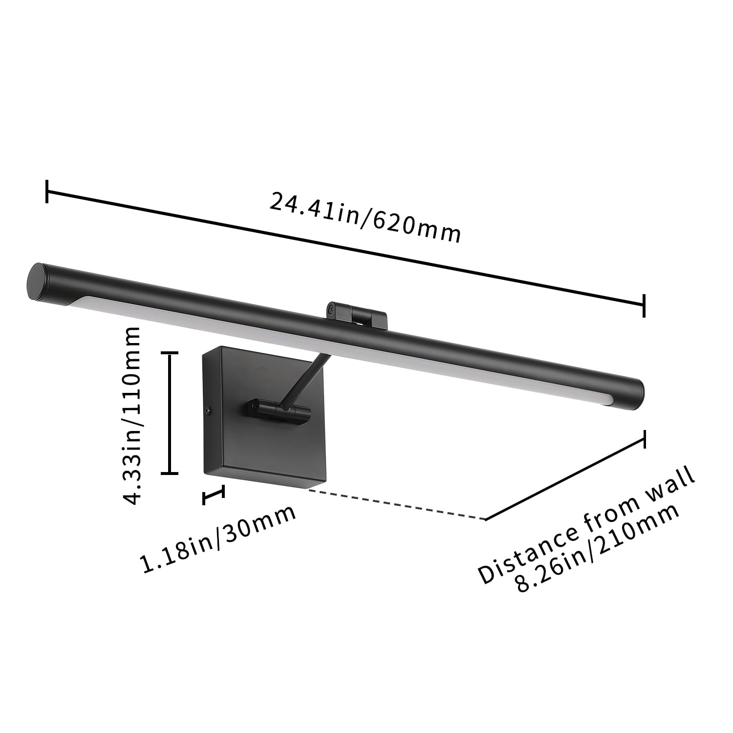 Joosenhouse LED Picture Light 24.4" Black Metal Non-Dimmable Art Display Fixture, Model 7110-BK, 14W (70W Equivalent), Hardwired 3000