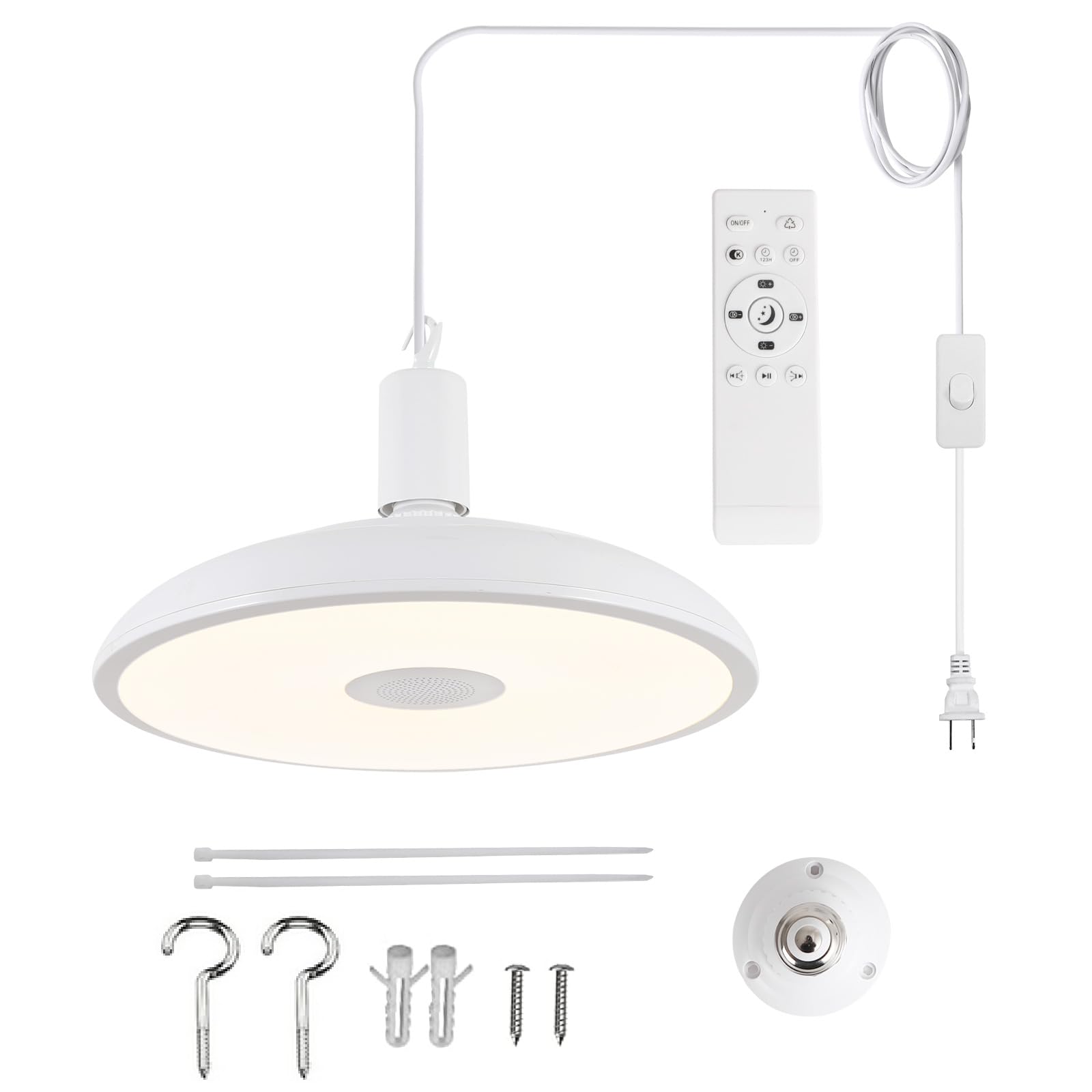 HOREVO Pendant Light with Bluetooth Speaker, 18W Color Changing LED, Remote Control, 12in Upgrade-White, Model H0017