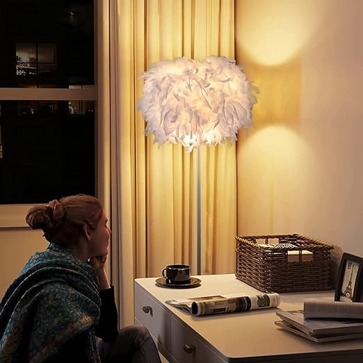 Kariosid Feather Floor Lamp,59In Simple Modern Led Standing Lamp,White Feather Floor Lamp For Bedroom,Living Room,Dining Room An