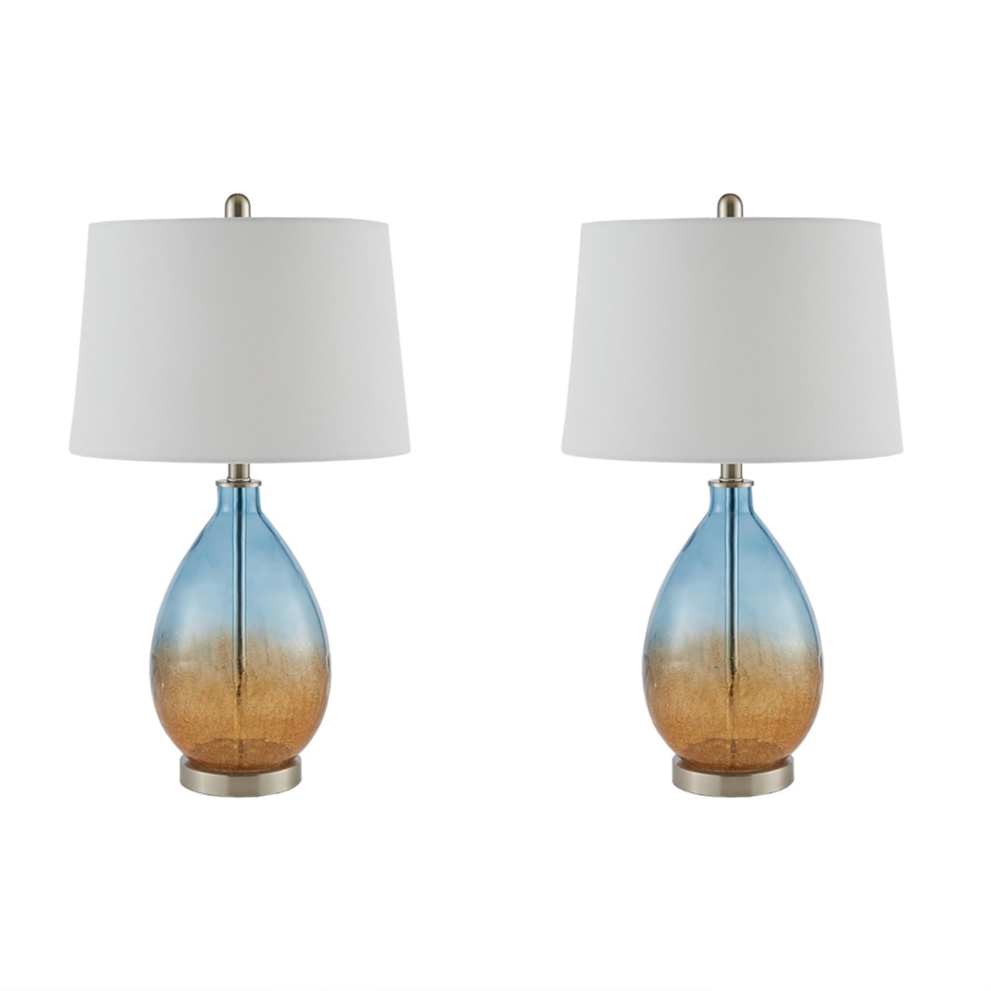 Ergode Ombre Glass Table Lamp Set of 2 - Modern Blue Glass Design with White Drum Shade - Includes Type A Light Bulb