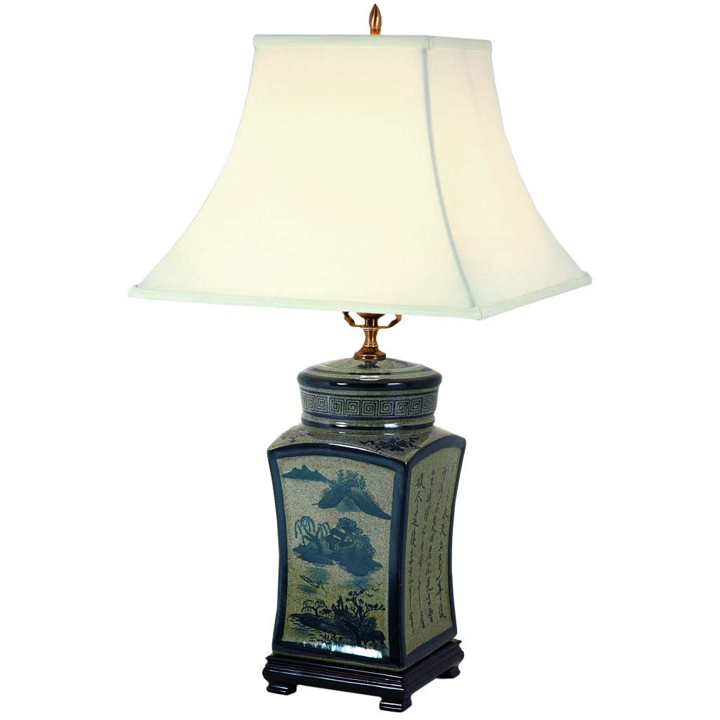 Red Lantern 25 Blue & White Chinese Calligraphy Porcelain Lamp