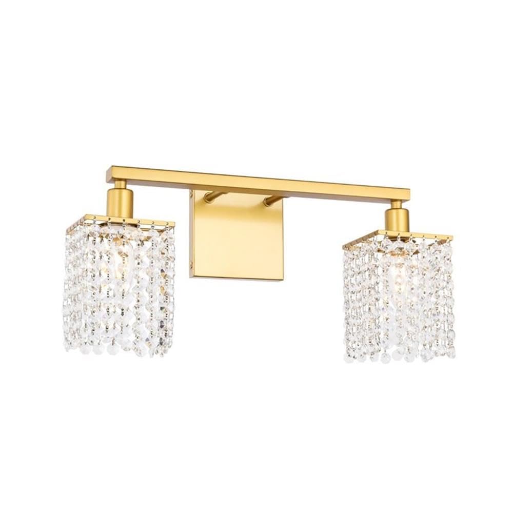 Living District Midcentury Modern 2-Light Bathroom Wall Sconce, Brass & Clear Crystals