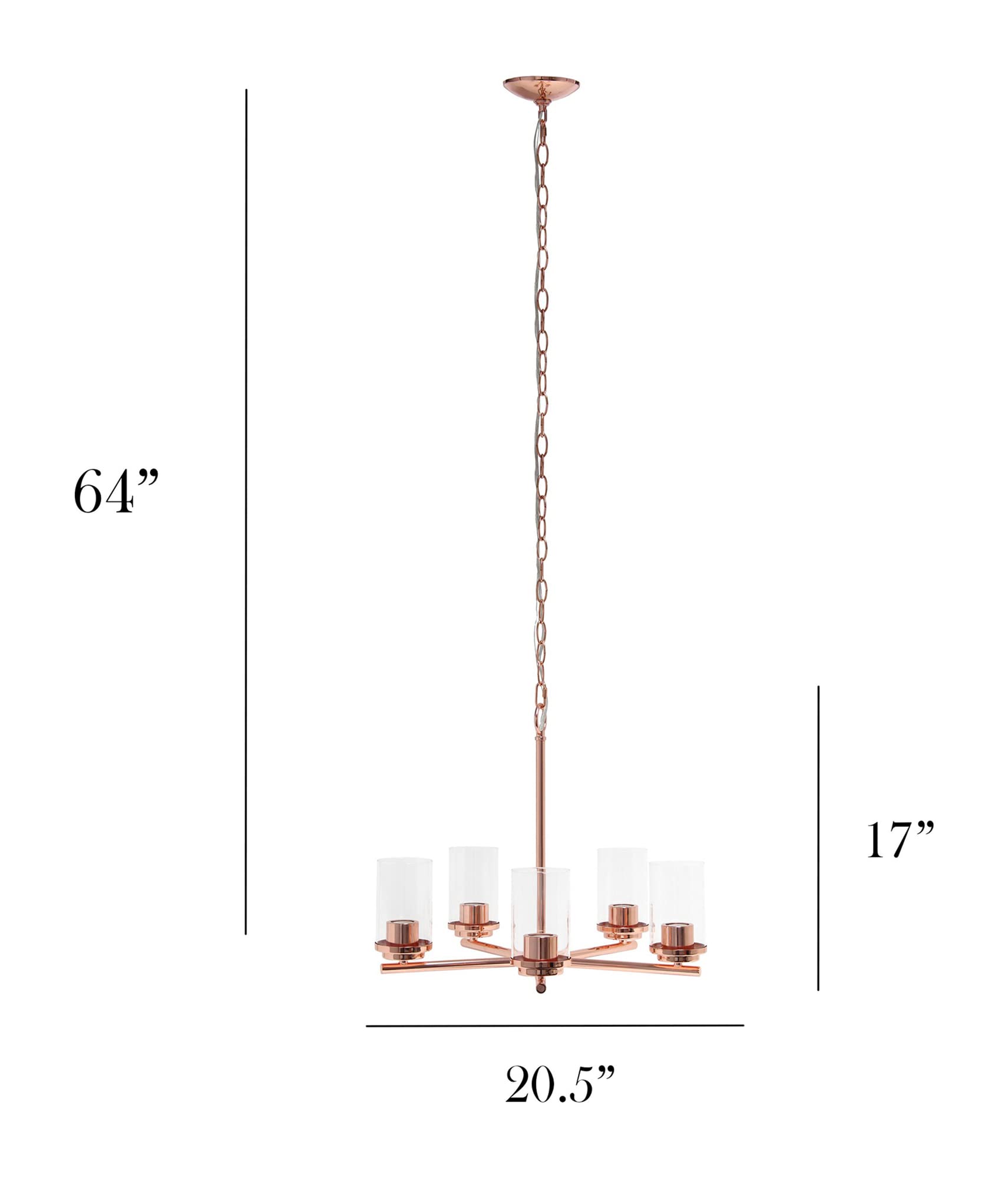 Elegant Designs 5-Light Pendant Chandelier, Rose Gold, Glass, 20.5inx20.5inx64in, Model PT1019-RGD
