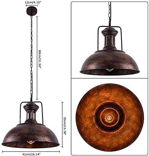 Lingkai 16.14'' Farmhouse Pendant Light, Rustic Vintage Hanging Light Fixture Barn Dome Lampshade Ceiling Mount Lamp For Kitchen