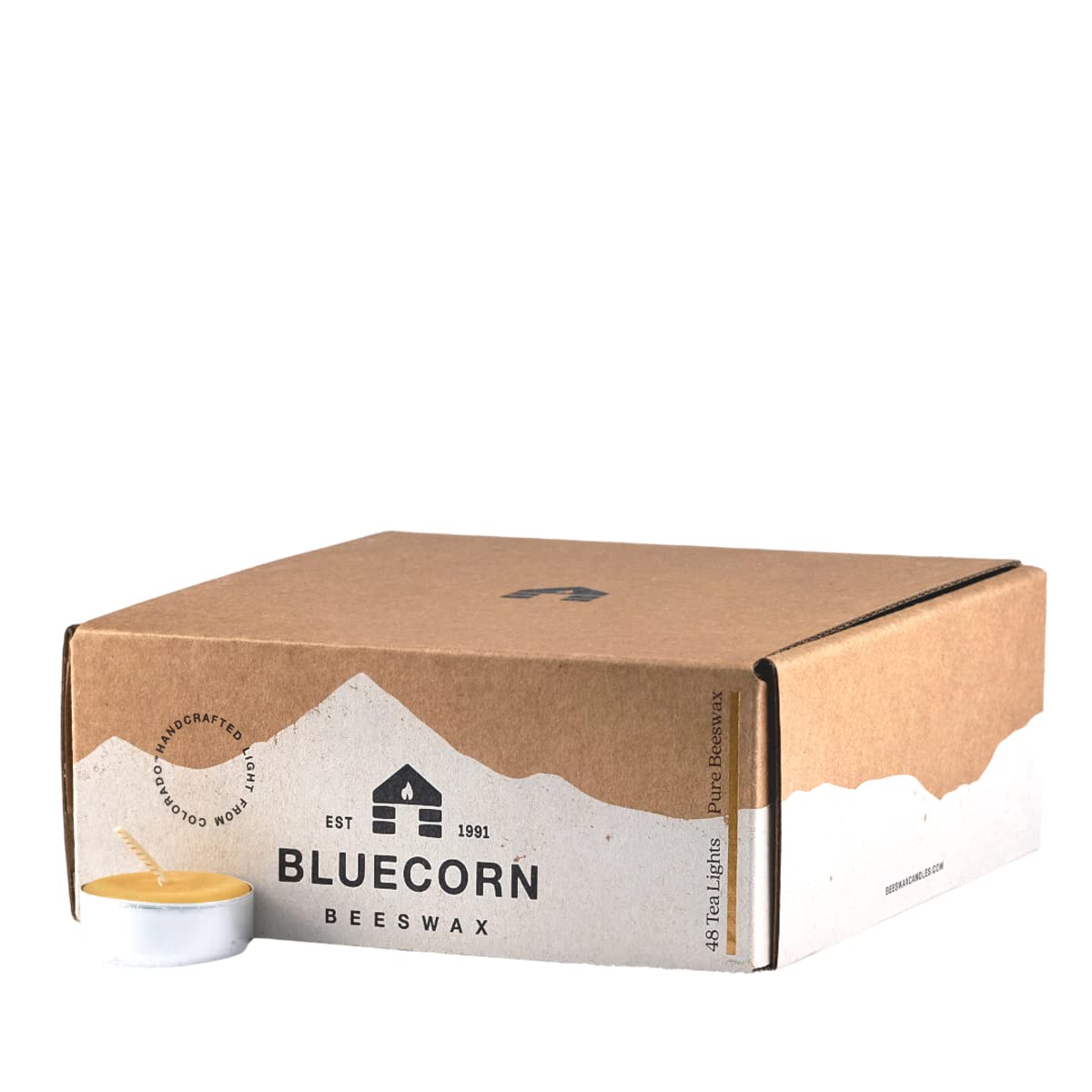 Bluecorn 100% Pure Beeswax Tealight Candles in Metal Cups | Natural Beeswax Candles, Raw Tea Lights Candles | Long Burn (4-5 Hours) | Soy, Paraffin, & Fragrance Free, Bulk 48-Pack