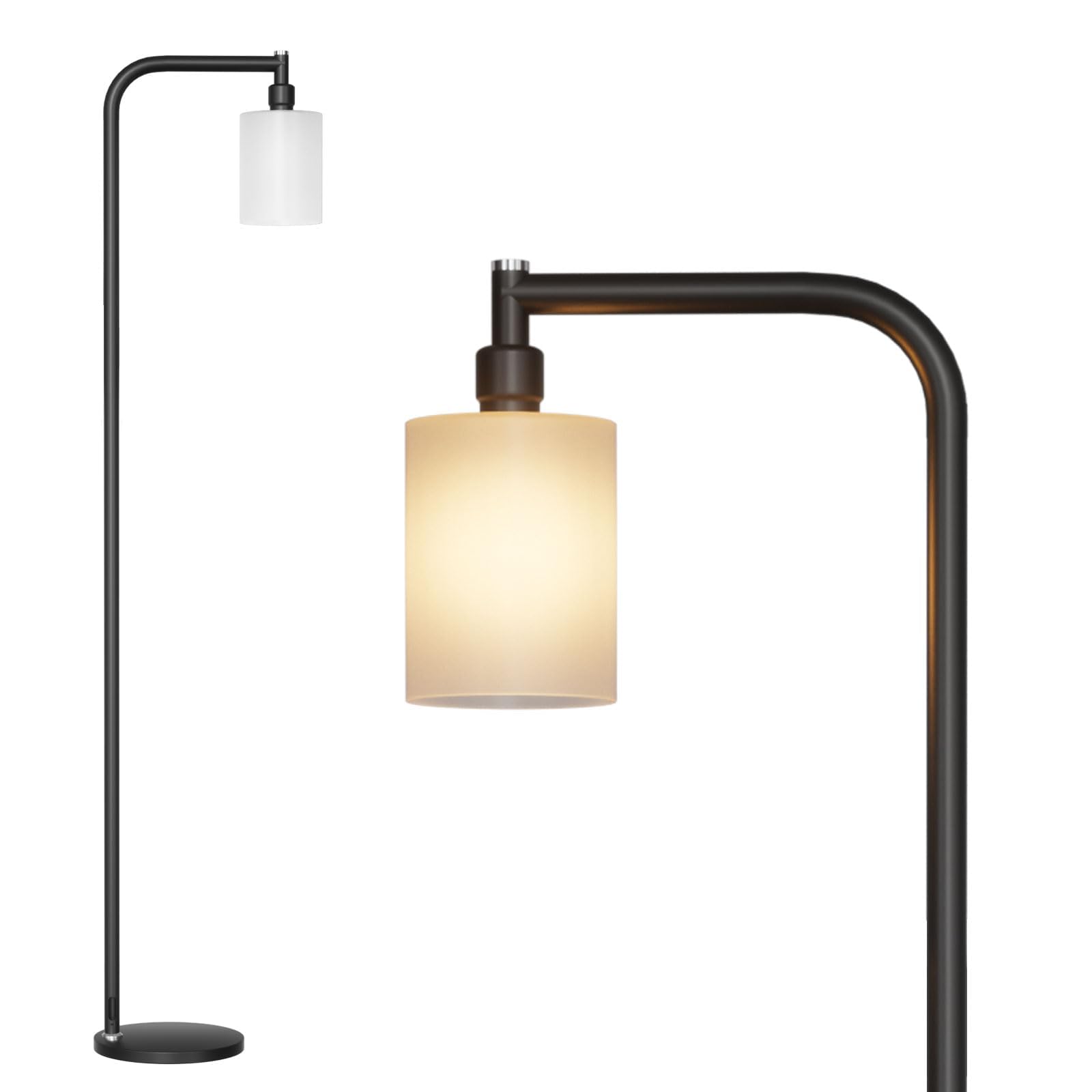 Lightdot 63IN Industrial Floor Lamp, Black Modern Standing Lamps with Clear Glass Lampshade, Farmhouse Floor Lamp for Living Roo