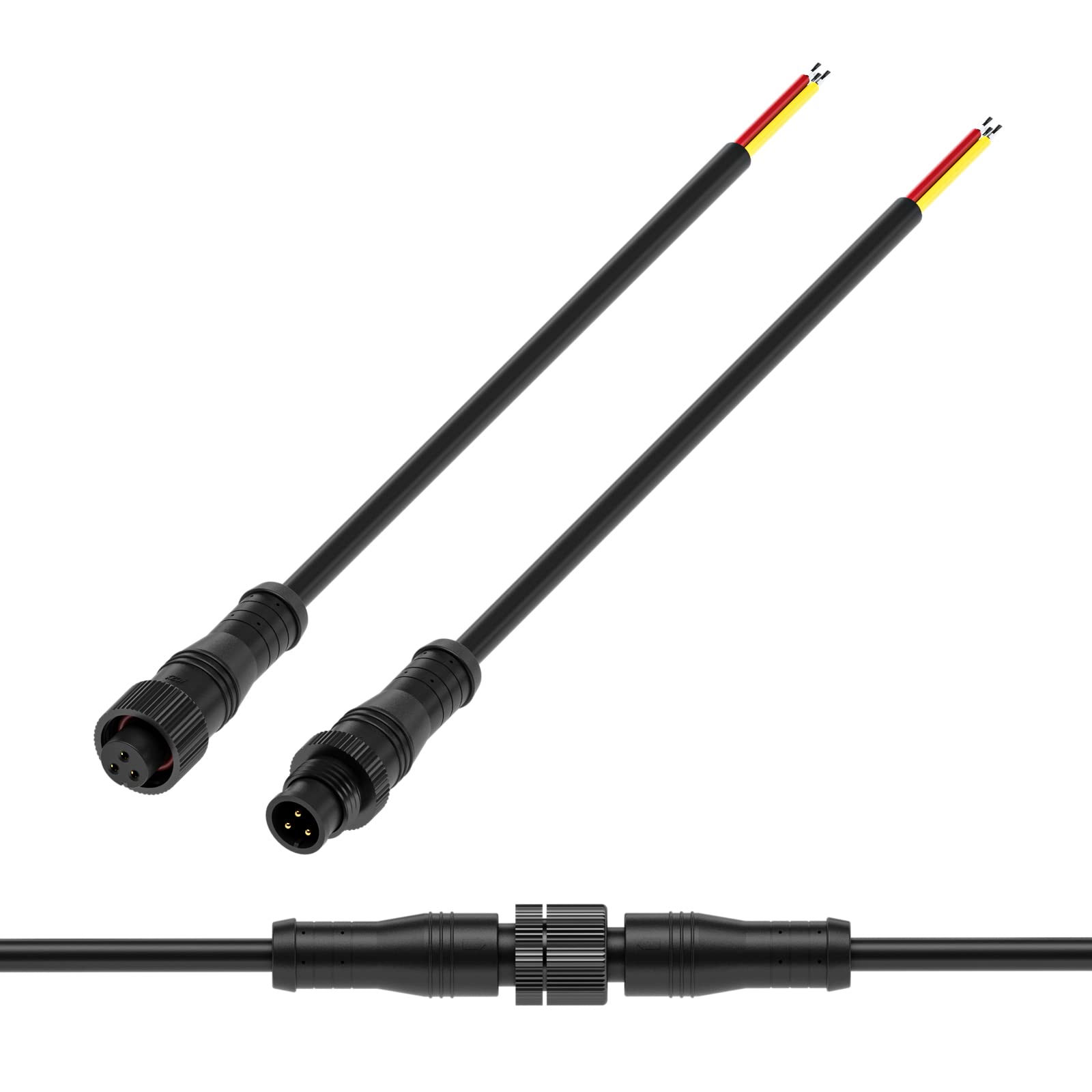 Btf-Lighting 3 Pin Electrical Metal Nut Connector 18Awg Ip68 Male Female Connector 7.87In/20Cm Extension Cable For Car Truck Boat Indoor/Outdoor Led Strip Lights/String 15Mm Metal Nut Small Size
