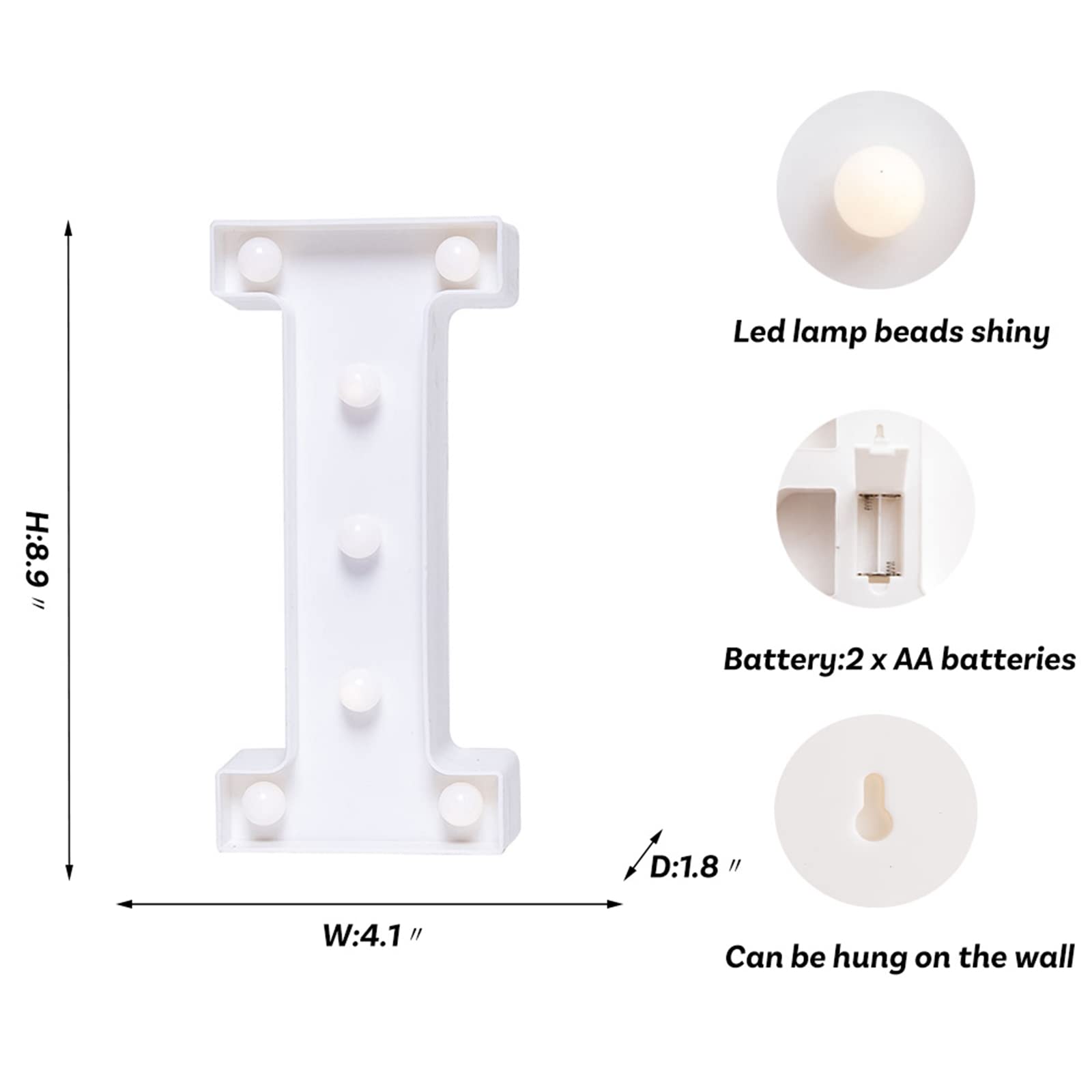 Foaky Led Letter Lights Sign Light Up Letters Sign For Night Light Wedding/Birthday Party Battery Powered Christmas Lamp Home Bar Decoration(I)