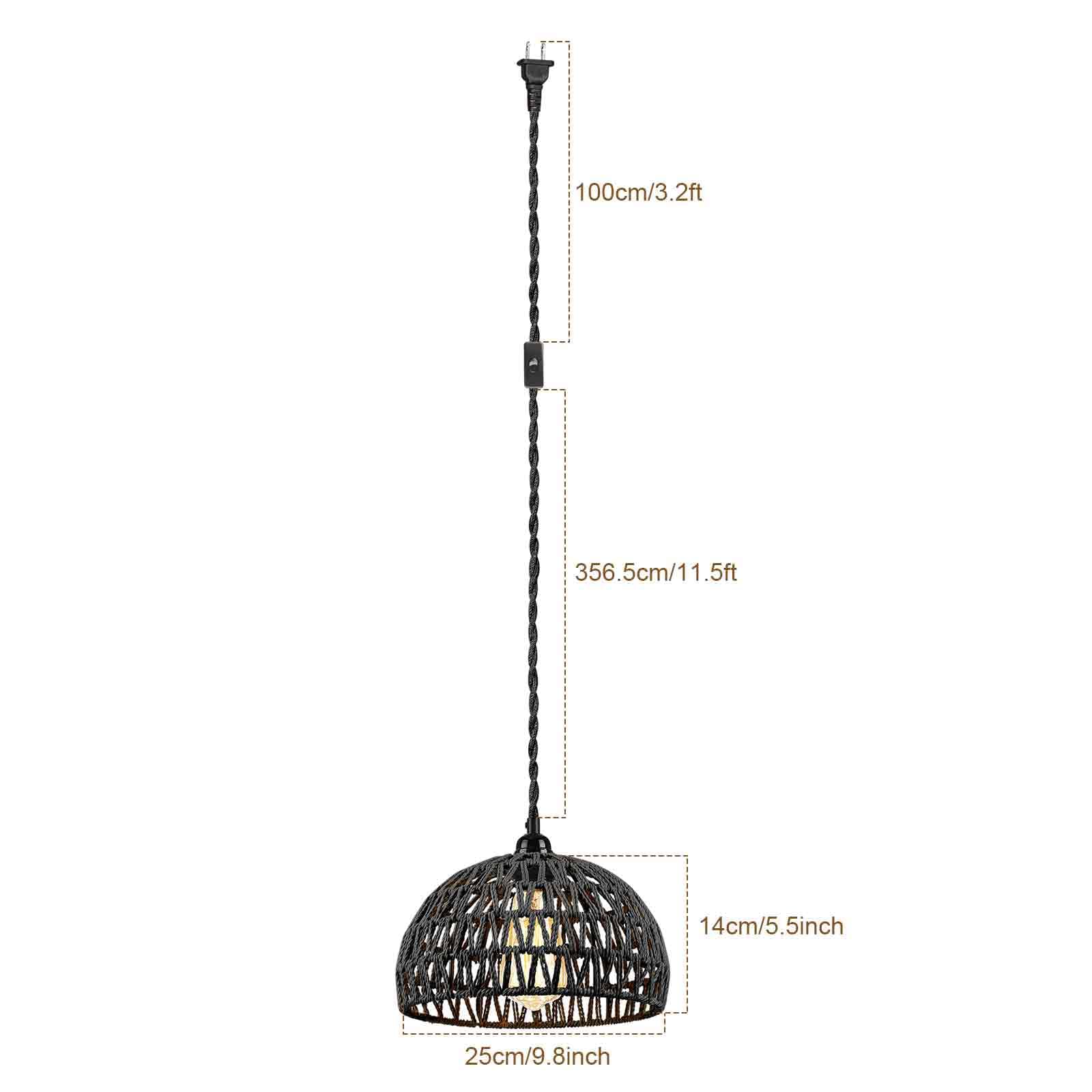 Arcomead Black Woven Rattan Pendant Light With Hemp Cord - Coastal Chandelier For Home Decor
