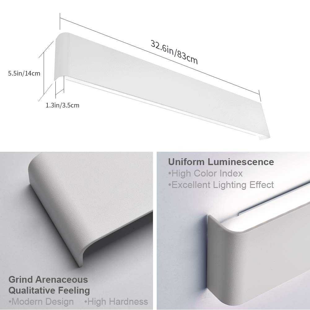 Aipsun 32.6" Modern LED Bathroom Vanity Light Fixture, White Light, Aluminum, Up and Down Lighting, 5000K