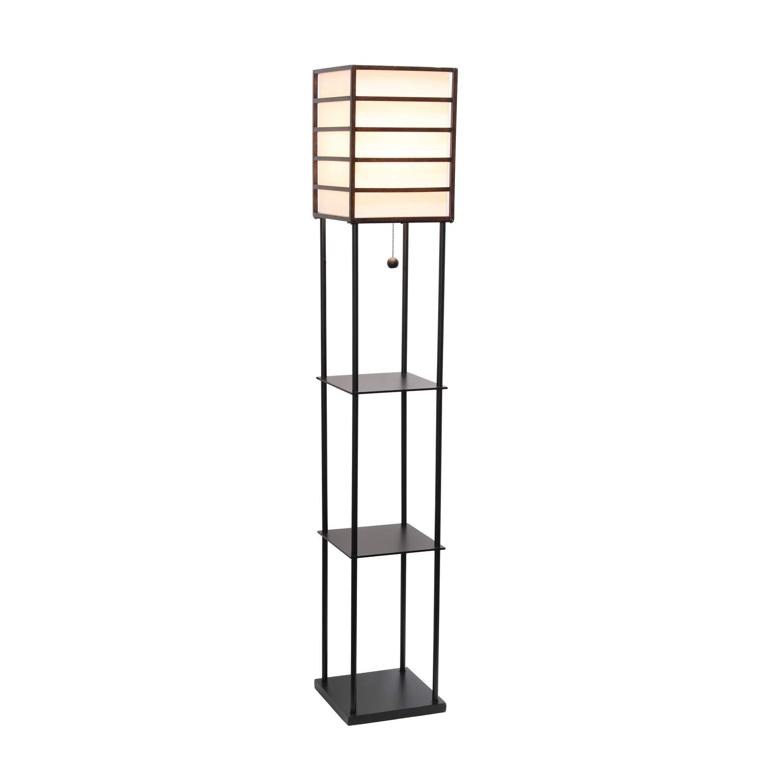Simple Designs LF1022-DWD Metal Etagere Floor Lamp, Dark Wood, 1 Light