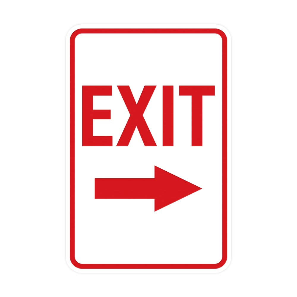 Signs ByLITA Portrait Round Exit Right Arrow Sign with Adhesive Tape, Mounts On Flat Surface (White/Red) - Medium