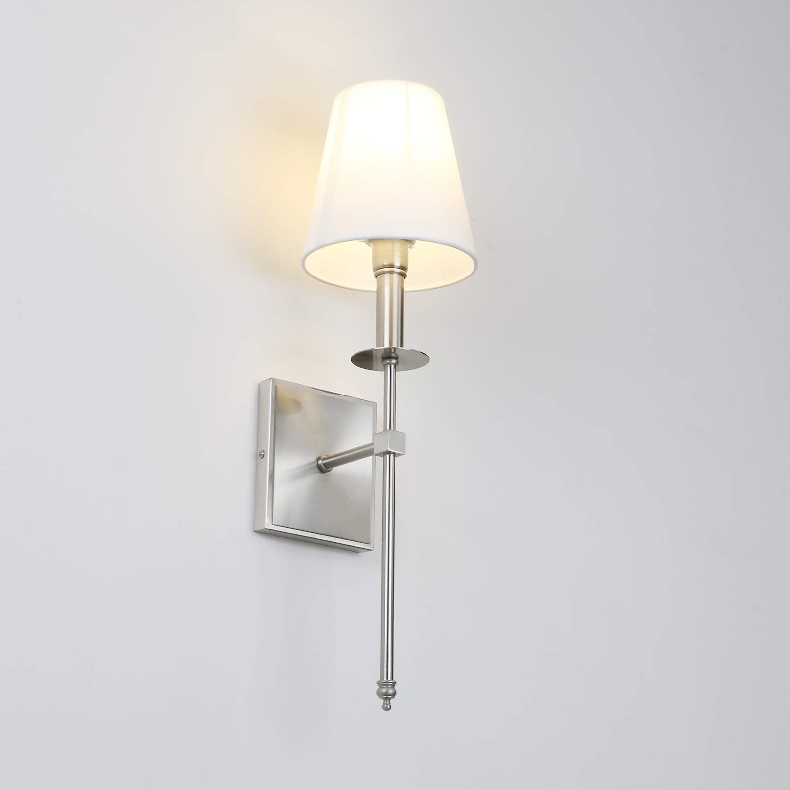 Permo Set Of 2 Classic Rustic Industrial Wall Sconce Lighting Fixture With Flared White Textile Lamp Shade And Brushed Tapered C