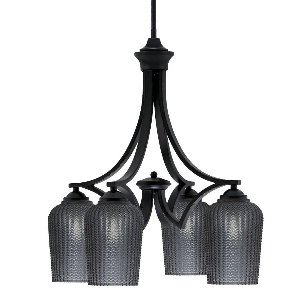 Toltec Lighting 568-Mb-4252 Zilo - 4 Light Downlight Chandelier-22 Inches Tall And 20 Inches Wide, Finish Color: Matte Black, Glass Color: Smoke Textured