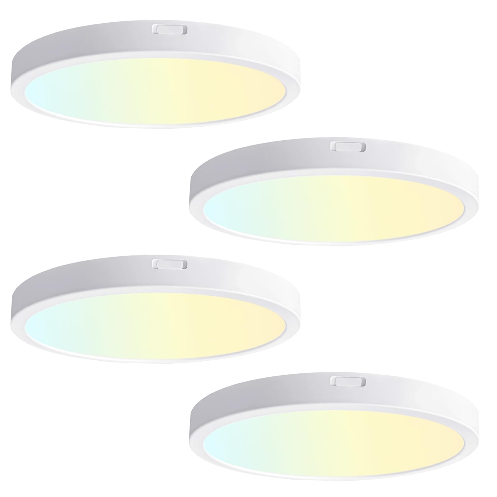 Sofiton 7 in. New-Ultra-Low Profile Edgelit Integrated LED 5CCT Selectable Flush Mount Light Surface Mount Light, White,4Pack