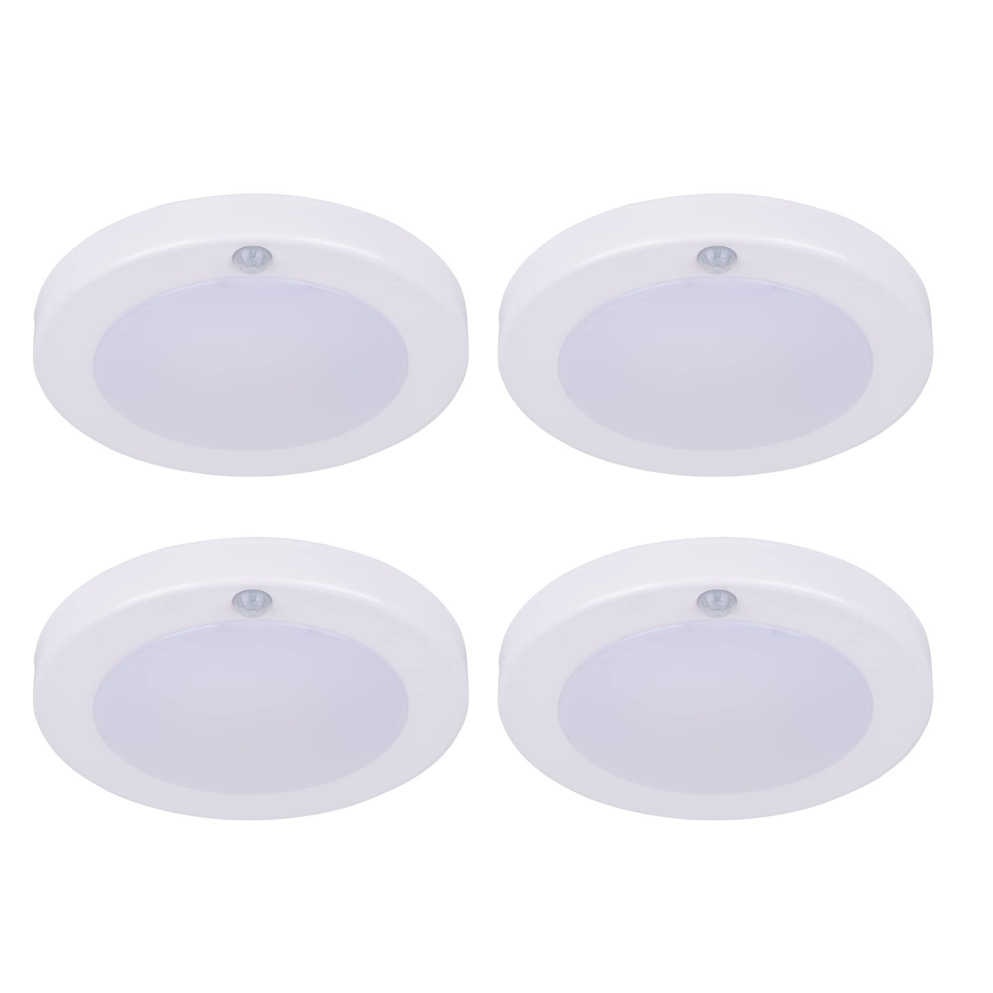 LIT-PaTH LED Flush Mount Ceiling Light, Motion Sensor, 700 Lumen, 10.5W, 4-Pack, 5000K White Finish, Galvanized Metal