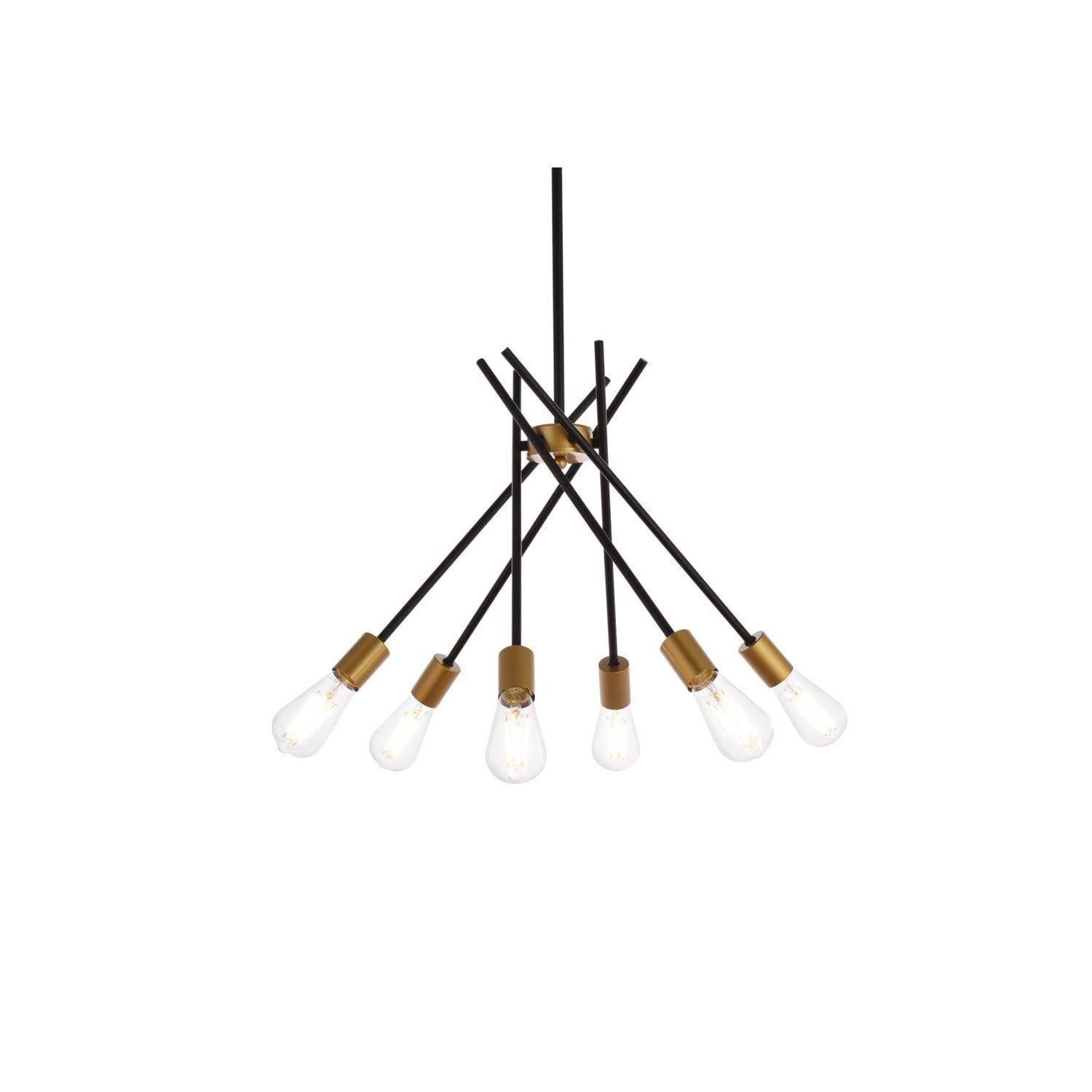Living District Lucca 6-Light Mid-Century Metal Pendant in Black and Brass
