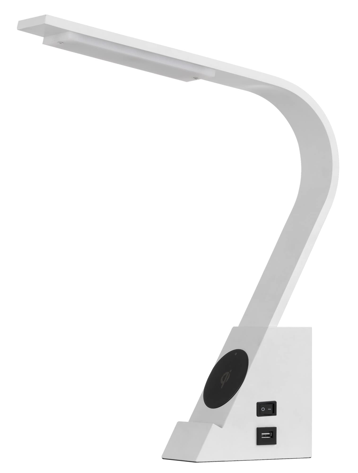 Cal Lighting BO-3032DK Led Convolution Metal Desk Lamp with A Wireless Charging Pad and 2 USB Charging Ports, White