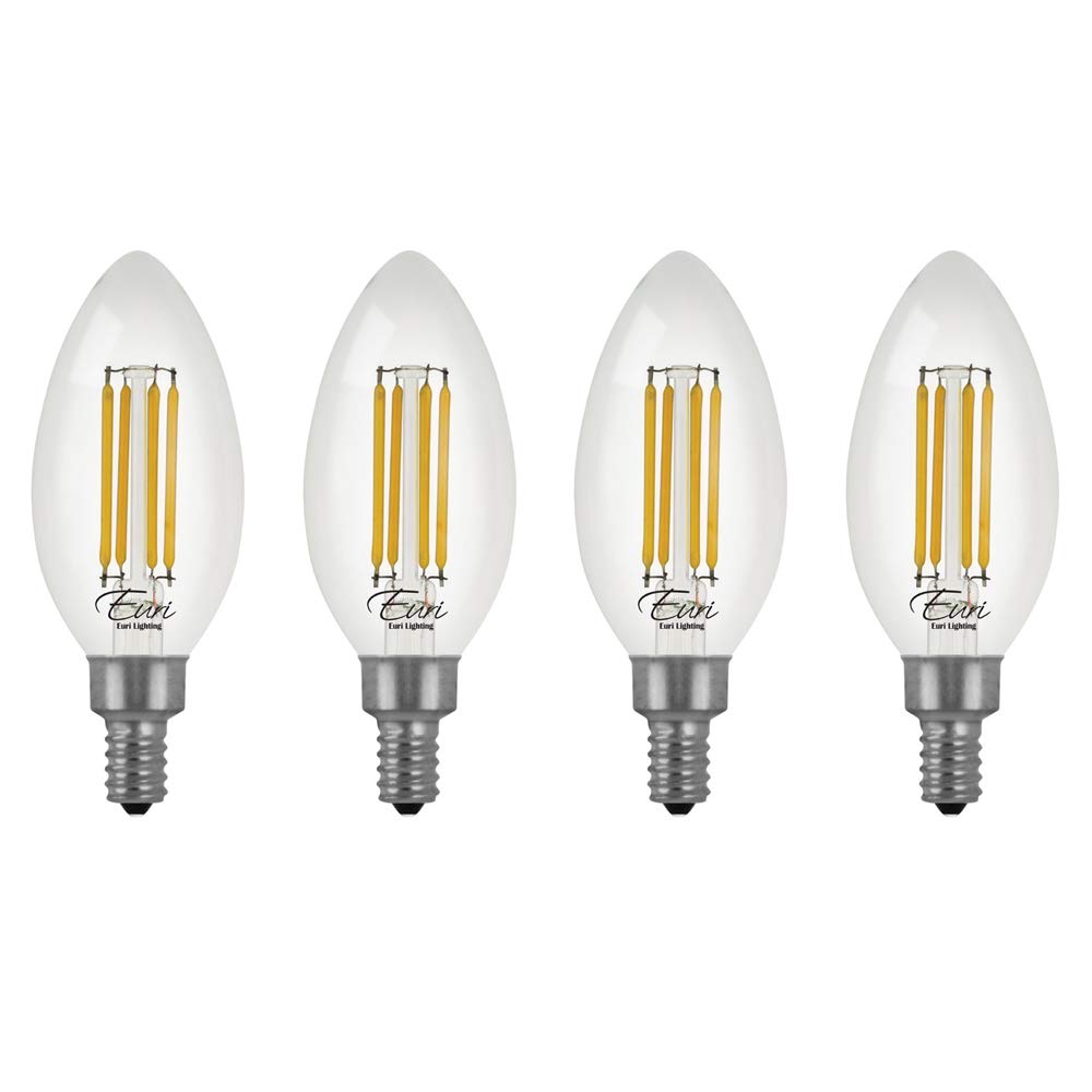 Euri Lighting Vb10-3000Cec-4 Led Filaments, Dimmable, Soft White 3000K, 5.5W (60W Equal), 500Lm, E12 Base, Enclosed And Wet Rate