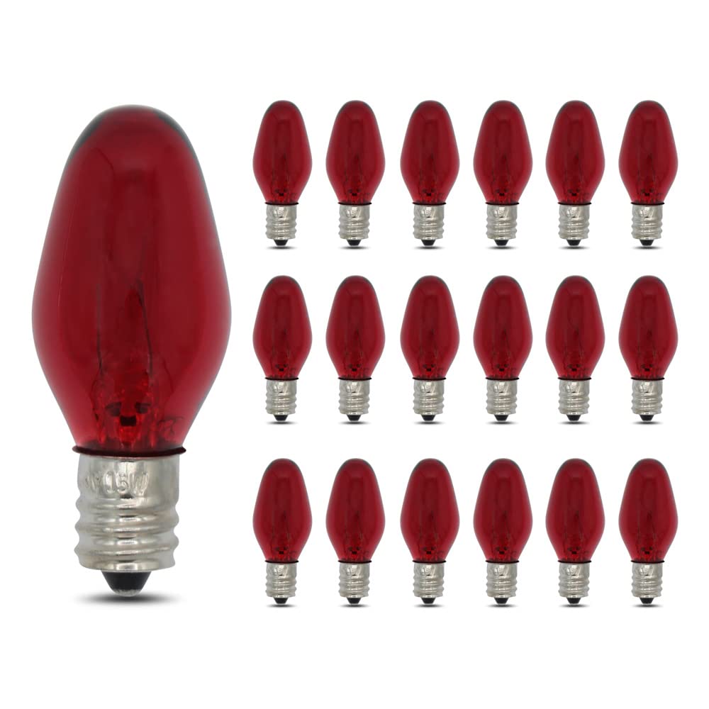 Lumenivo 7 Watt Red Incandescent C7 Colored Night Light Bulbs 7W C7 Red Christmas Village Light Bulbs - Candelabra Base Red Bulb