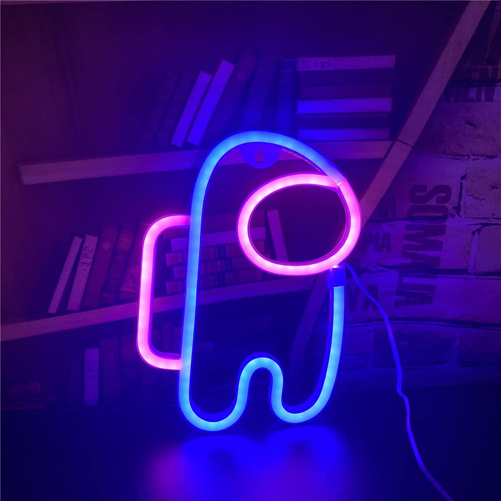QiaoFei Alien Neon Sign Light, Astronaut Design, USB/Battery Operated, Blue-Pink, Model QFLTGL2161001, LED Art Decoration for Kids Room