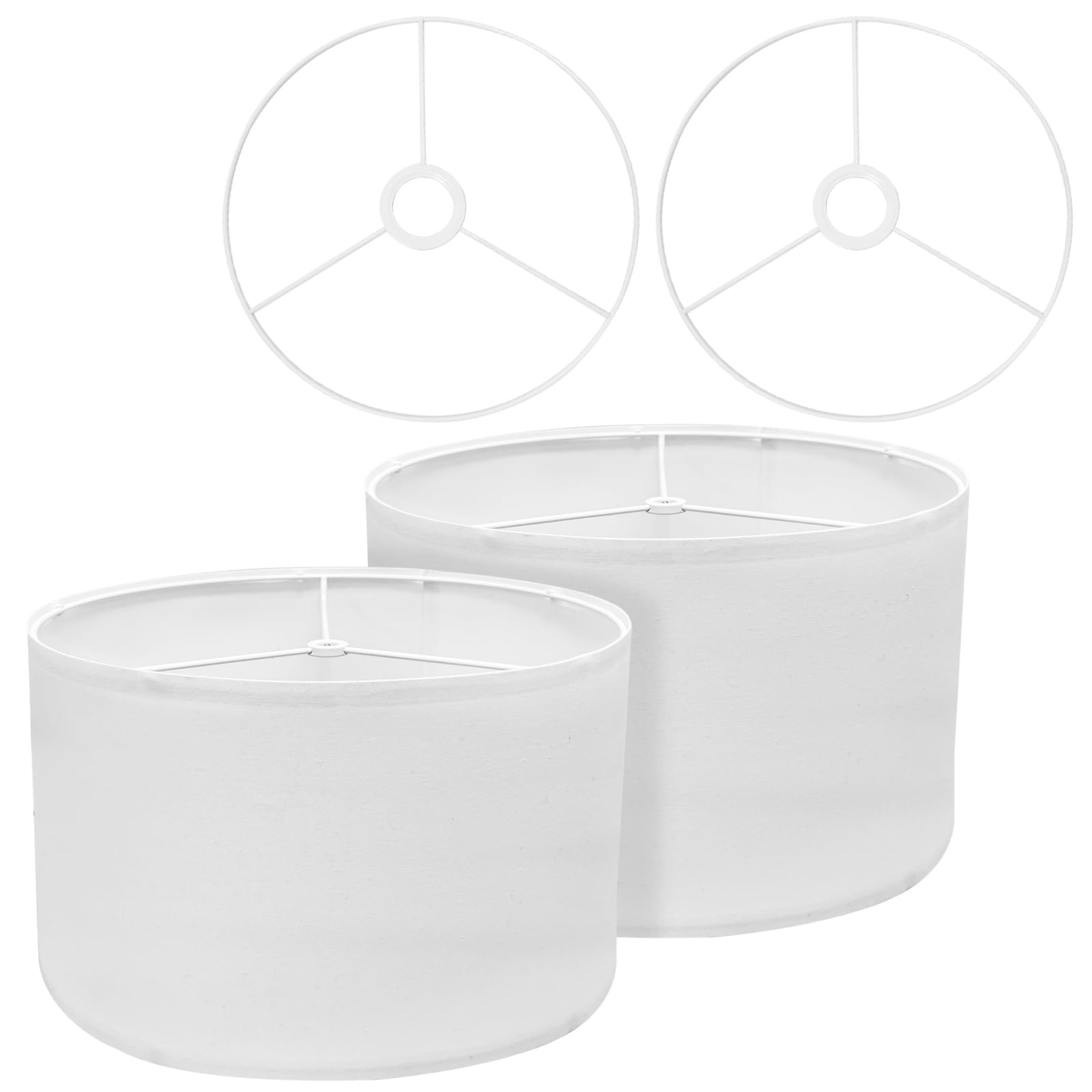 Drum Lamp Shades (Spider Fitter & E27/E26/E14 Fitter) for Table Lamps 13 Top x 13 Bottom x 9.8 High White Lampshade Set of 2 Lam