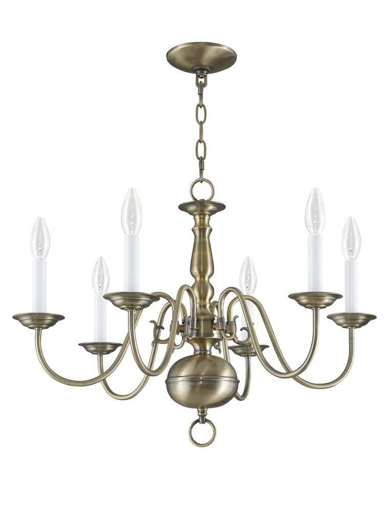 Livex Lighting 5006-04 Williamsburgh 6 Light Black Chandelier, Black/Antique Brass