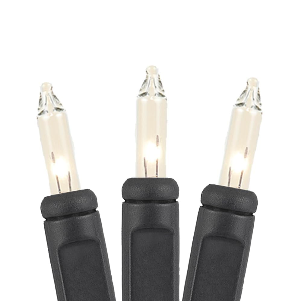 Novelty Lights 50 Feet 100 Bulbs Traditional Incandescent Mini Lights, Clear On Black Wire With 6 Spacing, Commercial Grade And