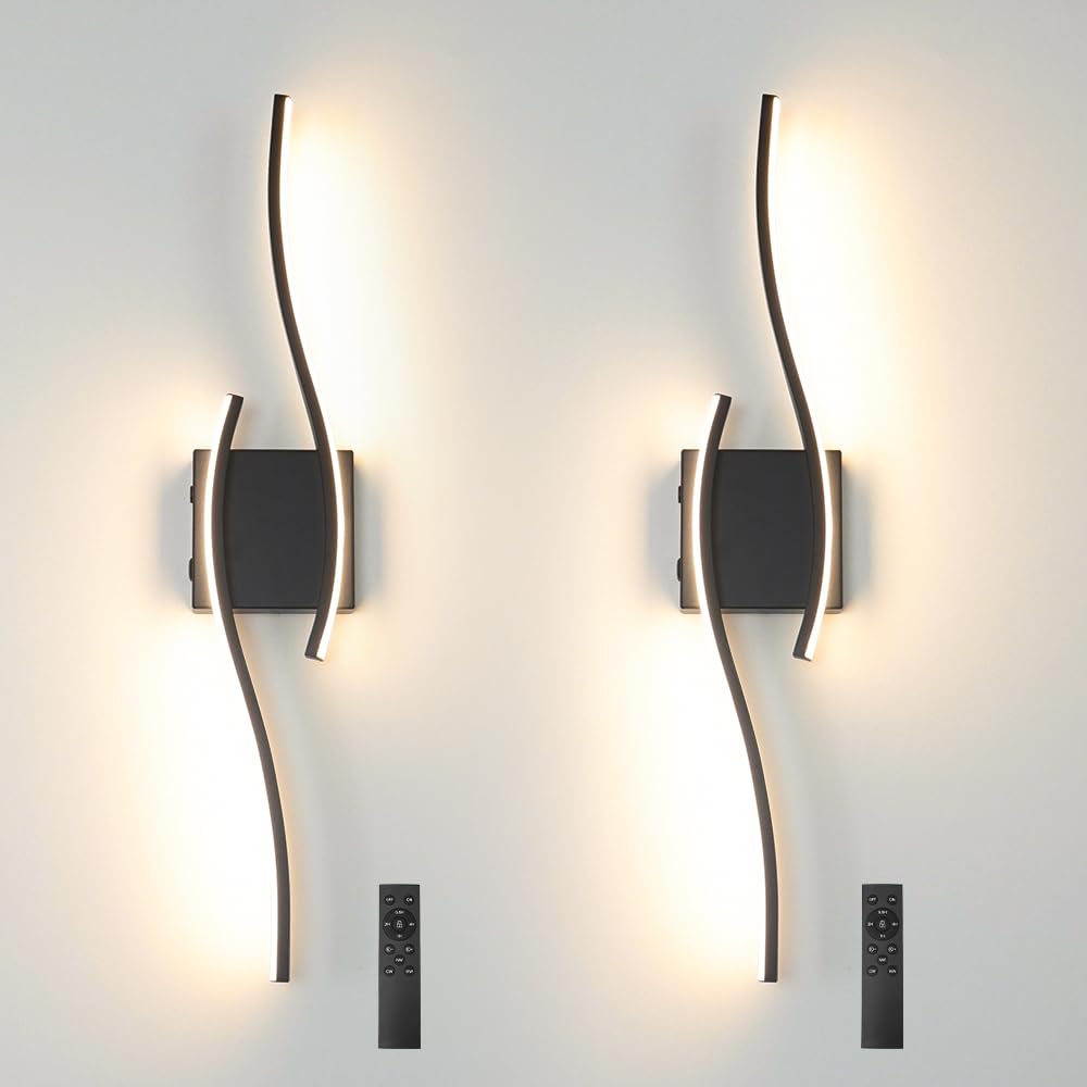 Daunton Modern Battery Operated Wall Sconce Set Of 2  Black Dimmable Led Wall Light With Remote Control  3Cct Adjustable  Timer& Memory Function  Wireless Wall Light For Tv Wall Living Room Bedroom