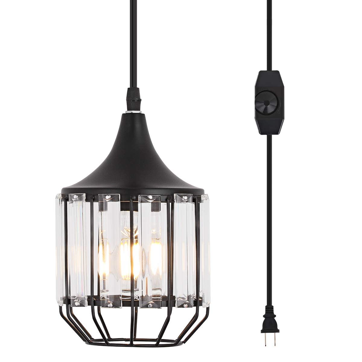 Ylong-Zs Hanging Lamps Swag Lights Plug In Pendant Light 16 Ft Cord And Chain/Hanging Pendant Light Cage In-Line On/Off Dimmer Switch For Living Room, Dining Room, Corner,Black Metal Finishing