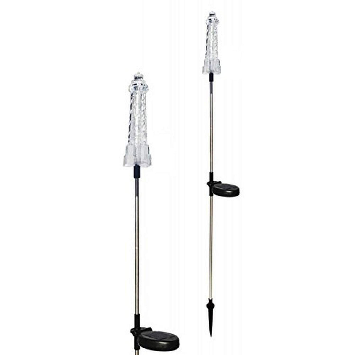 Tricod E2177 Solar Lighthouse Garden Stake Light, Clear Medium Color Changing - 2-Piece Set