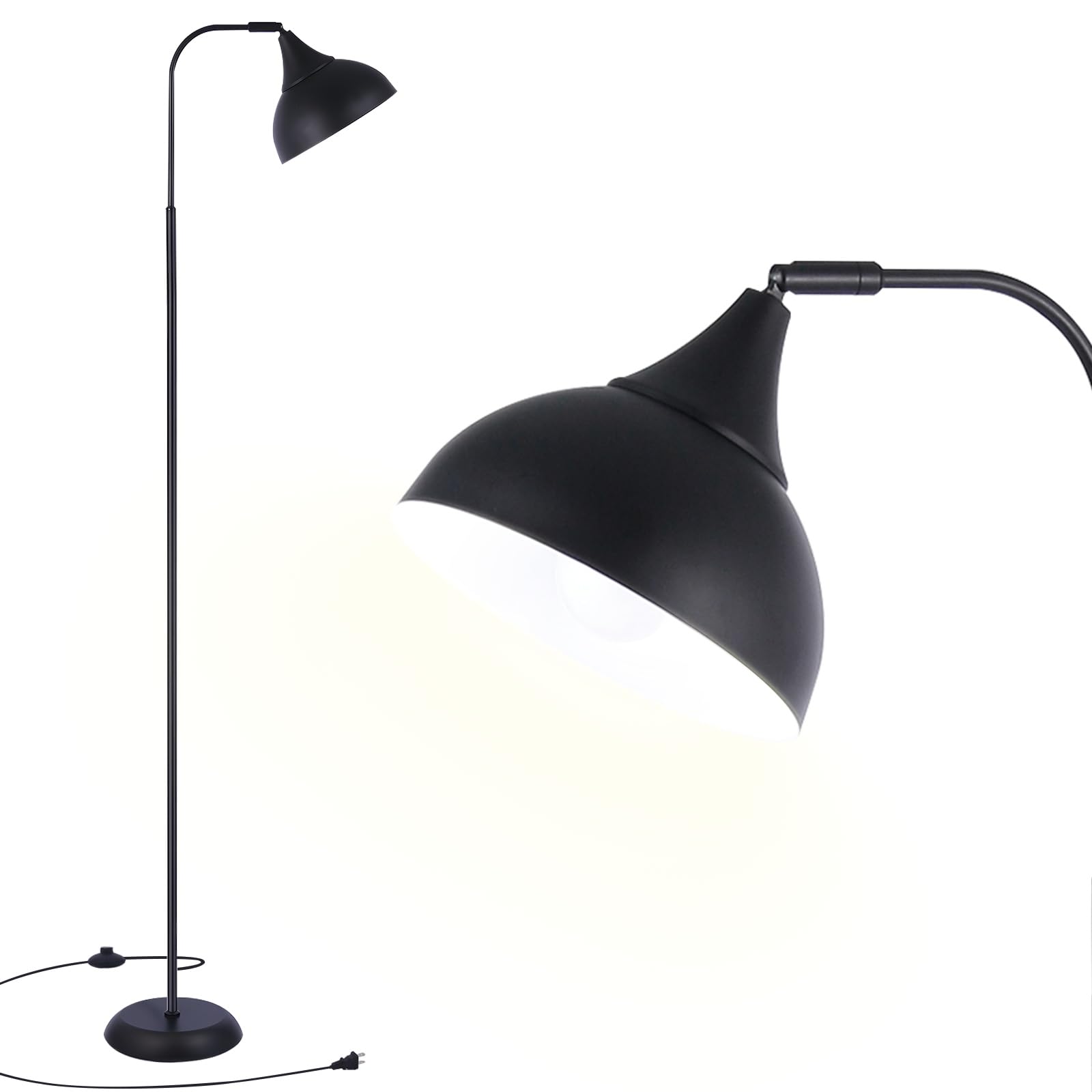 MHYFYH Industrial LED Floor Lamp Black Metal Adjustable Standing Lamp for Living Room  Bedroom  Office Rotating Head Tall Reading Lamp for Sofa or Desk  Modern Home Decor (Industrial  Metal)