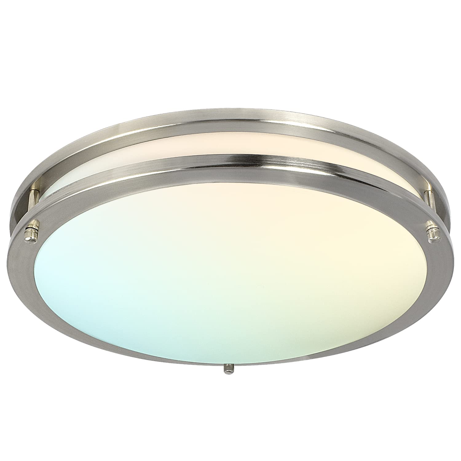 LUXRITE 16 Inch LED Flush Mount Ceiling Light, Dimmable, 24W, 1960 Lumens, Color Selectable, Brushed Chrome, Model LR23283