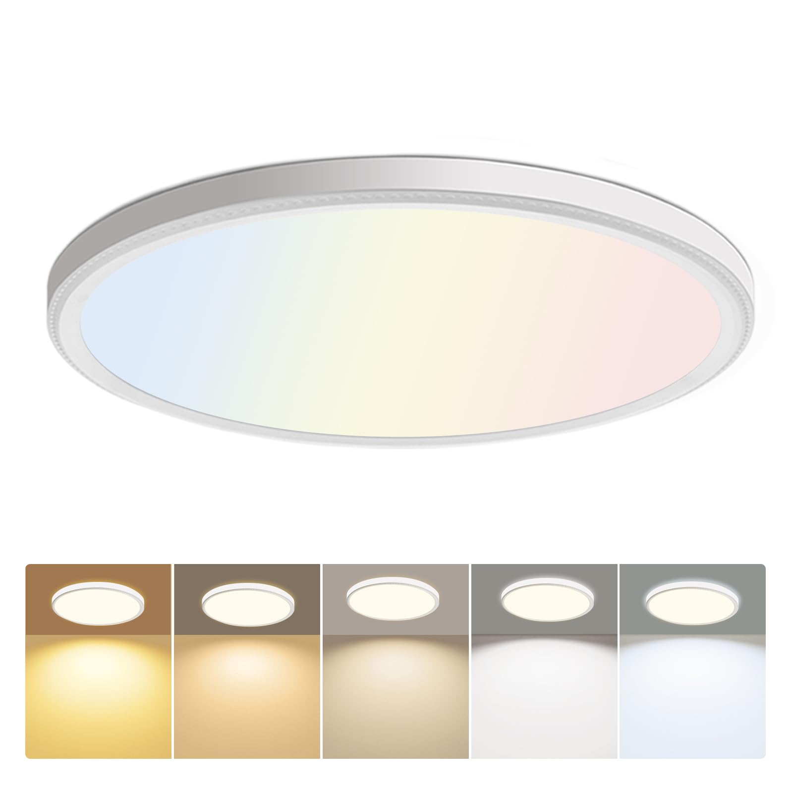 hunhun 3200lm LED Flush Mount Ceiling Light 12 Inch,5CCT Adjustable, Super Slim 0.87 inch led Ceiling Light Fixture for Bedroom,